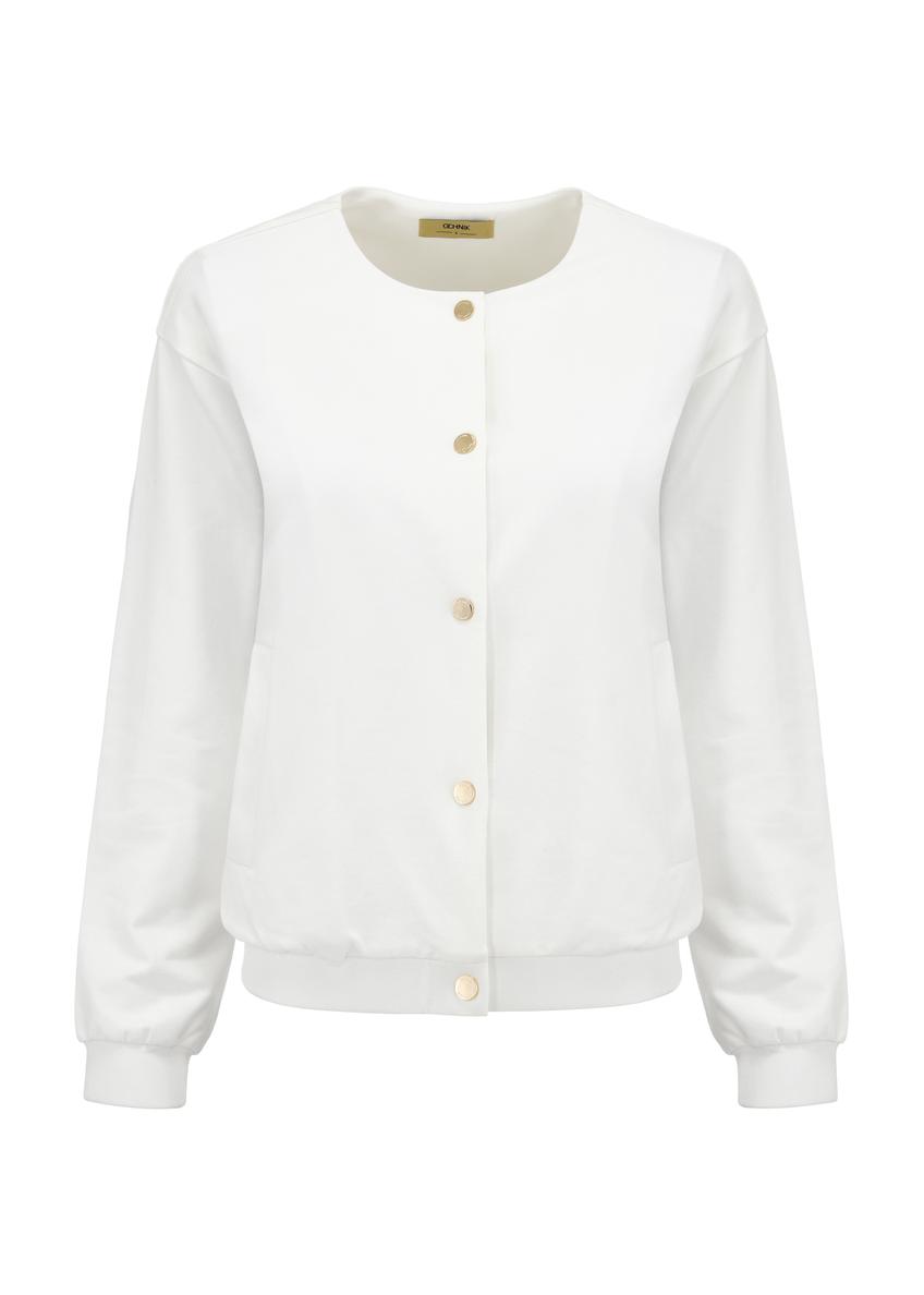 Kremowa zapinana bluza damska bez kaptura BLZDT-0096-12(W24)-04