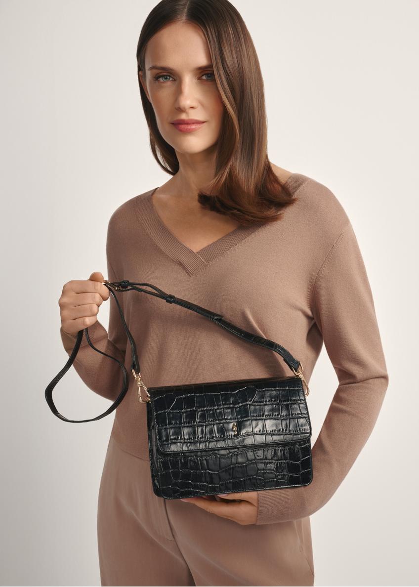 Czarna mała skórzana torebka croco TORES-1233-9G(W26)
