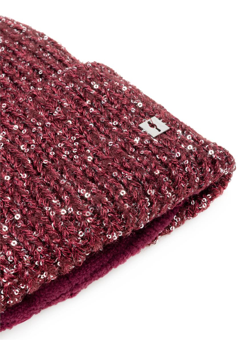 Bordowa czapka damska z cekinami CZADT-0211-49(Z25)