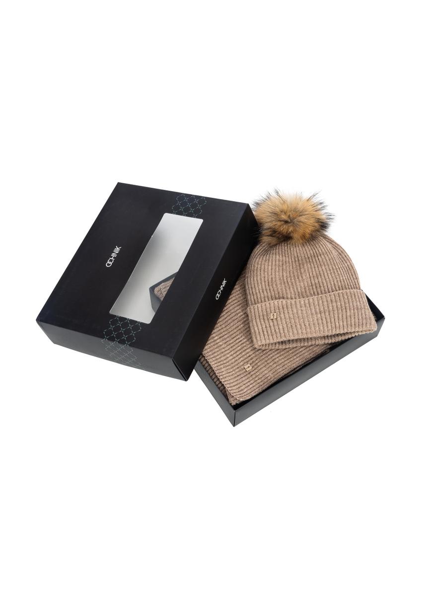 Beige women's cap and scarf set ZESTD-0001-81(Z24)-01