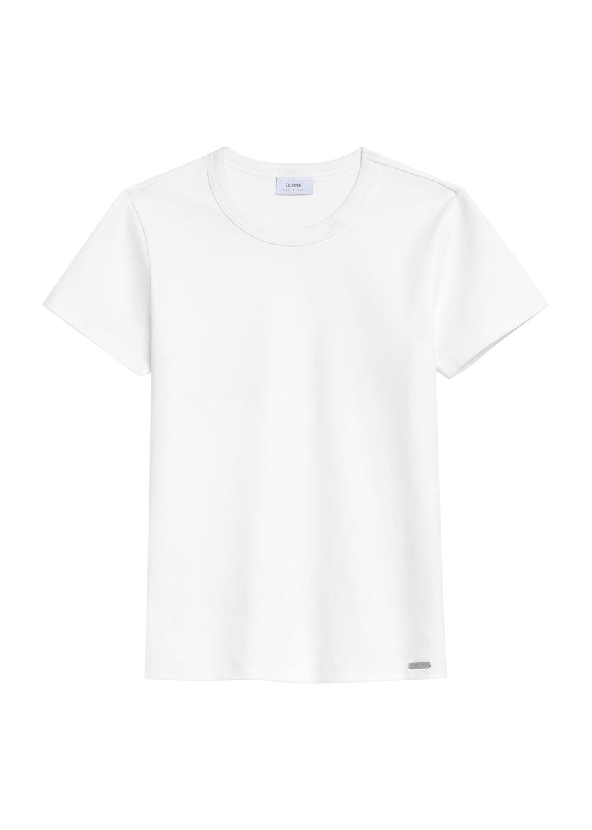 Biały bawełniany t-shirt damski TSHDT-0144-11(Z25), produkt widoczny od przodu, na białym tle.