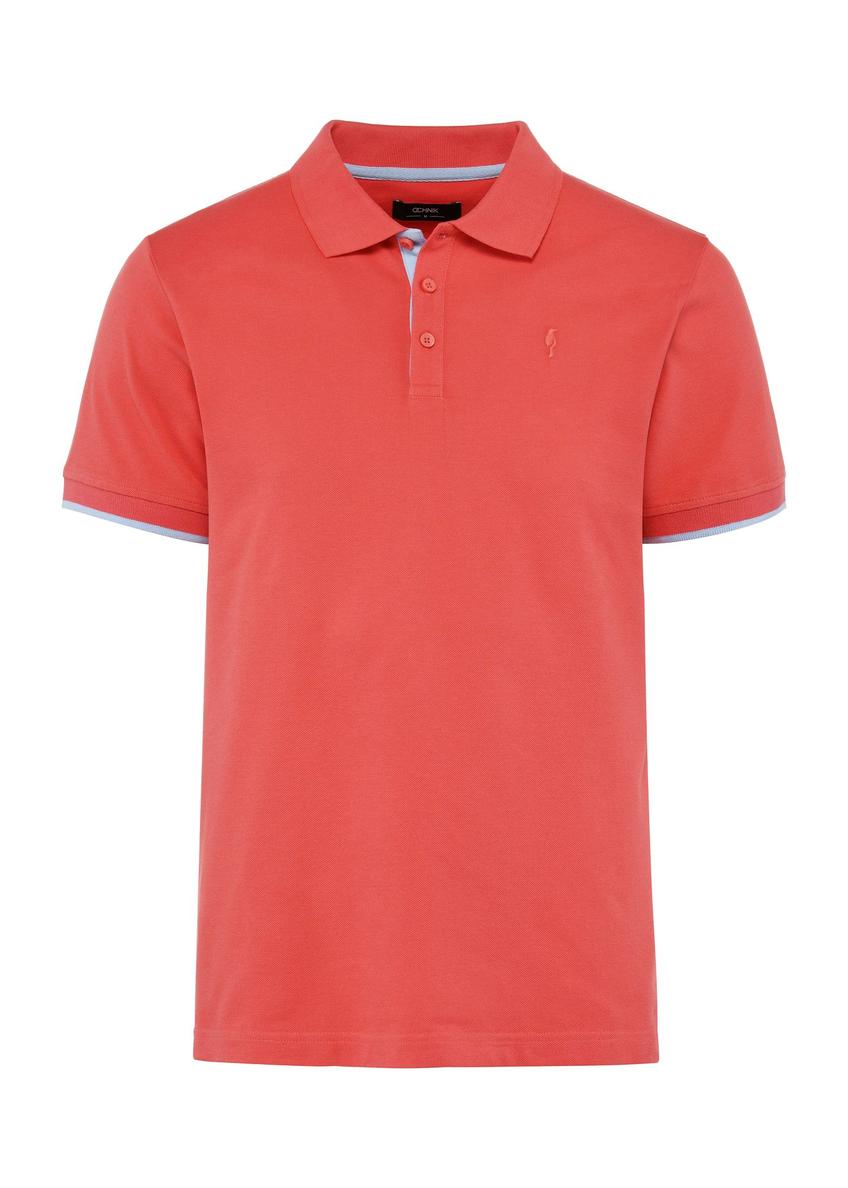 Koralowa koszulka polo męska z bawełny POLMT-0045B-18(W25)-05
