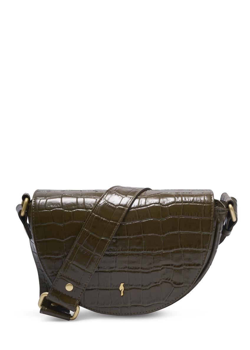Półokrągła torebka damska croco khaki TORES-1328-8D(Z26) - widok produktu z przodu, na jasnym tle. 