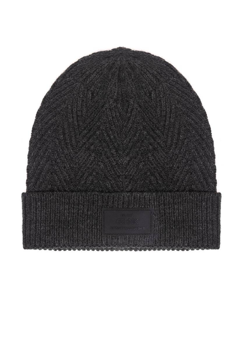 Szara czapka męska w jodełkę CZAMT-0057-95(Z24)-02