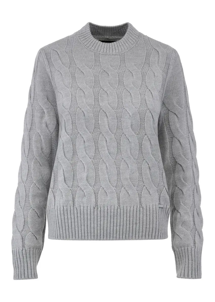 Szary sweter damski z ozdobnym splotem SWEDT-0210-91(Z24)-01