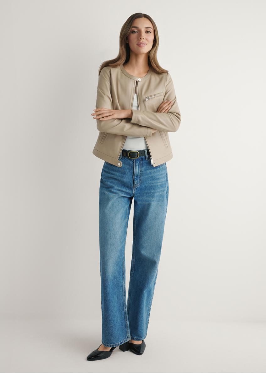 Beżowa kurtka damska ze skóry naturalnej KURDS-0154-1B(W26)