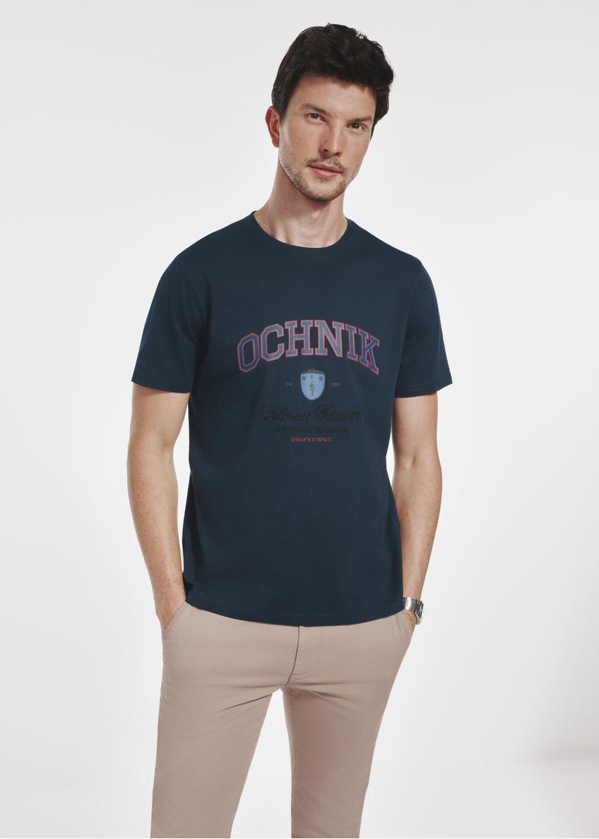 Navy blue men's t-shirt with print TSHMT-0111-68(Z24)-01