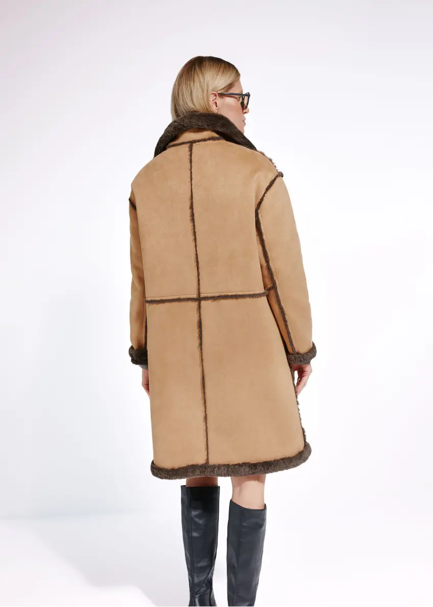 Long women's sheepskin coat in camel color KOZDP-0011-24(Z24)