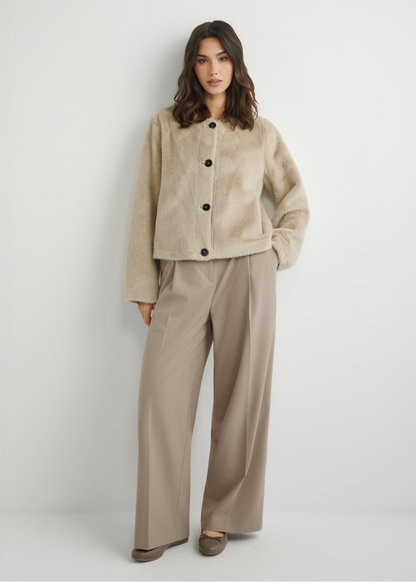 Krótkie beżowe futro damskie FUTDP-0079-1A(W26)