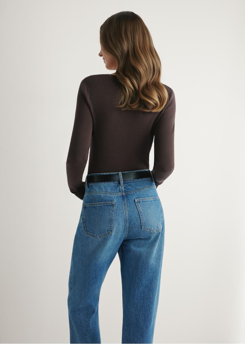 Brązowy prążkowany lonsleeve damski LSLDT-0028-1I(W26)