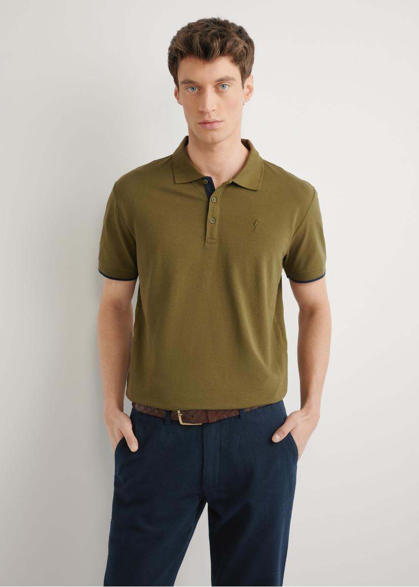 Bawełniana koszulka polo w kolorze khaki POLMT-0045B-8D(W26)