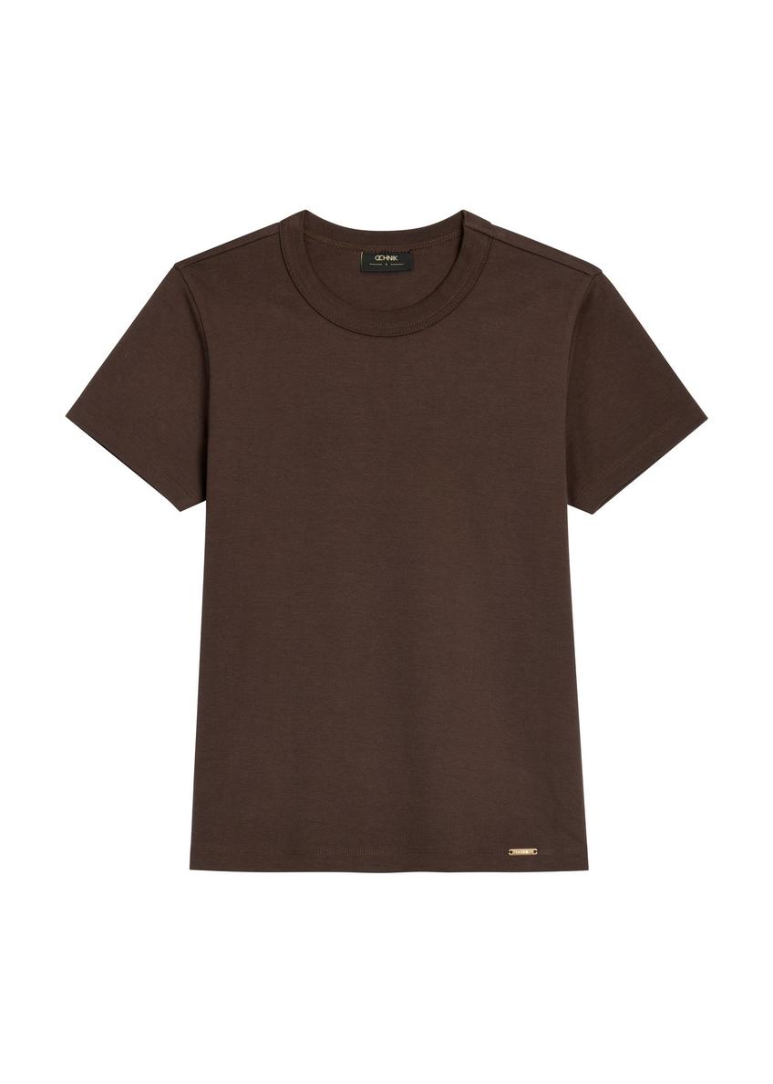 Ciemnobrązowy bawełniany T-shirt damski TSHDT-0144-1I(Z26)