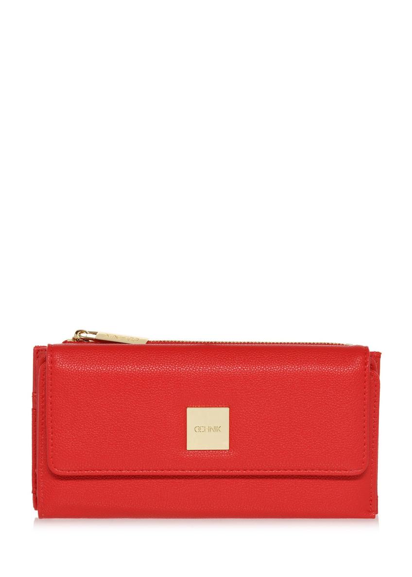 Duży czerwony portfel damski z logo POREC-0369-42(W24)