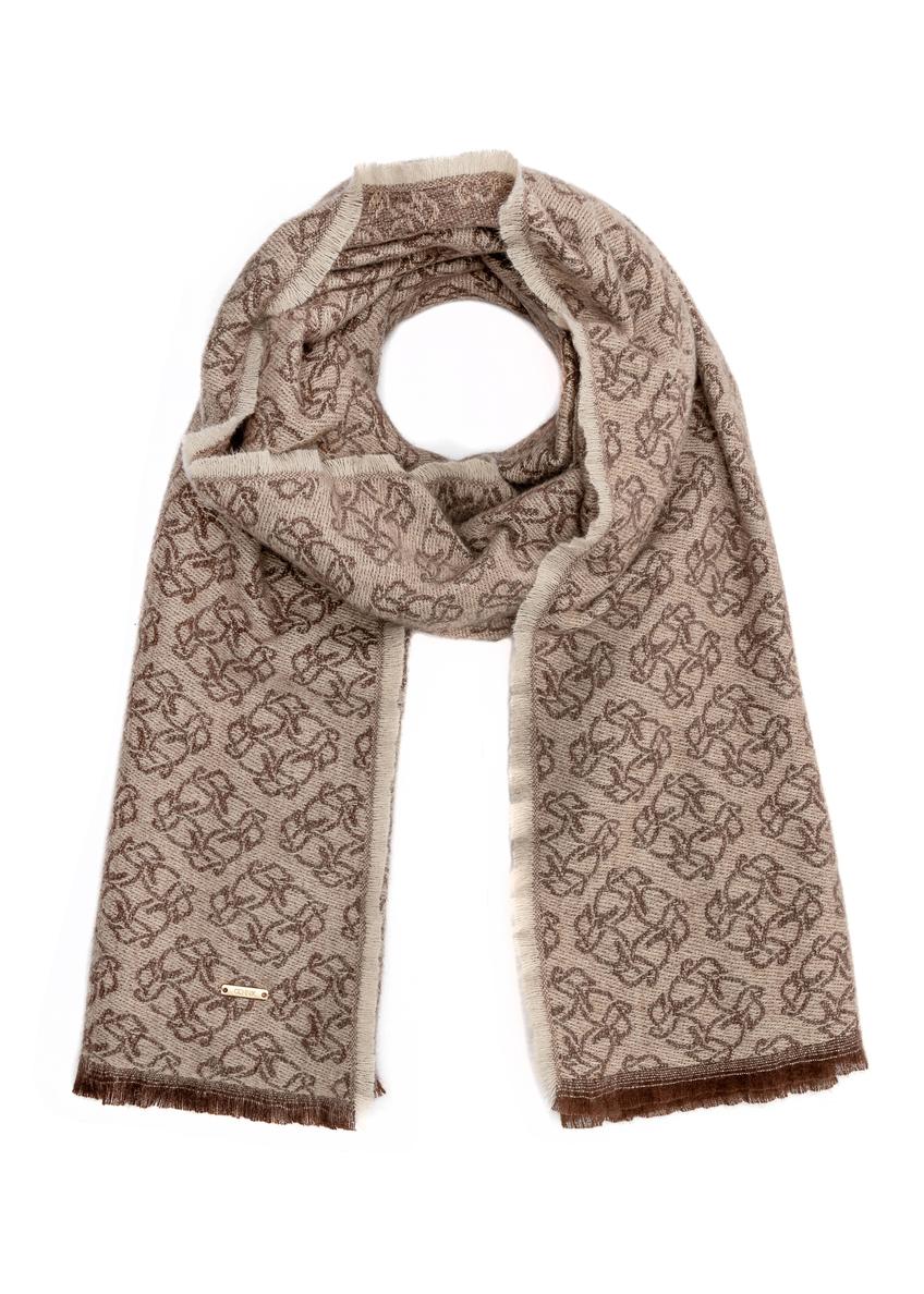 Duży brązowy szalik damski w monogram SZADT-0130A-82(Z25), widok produktu na białym tle.