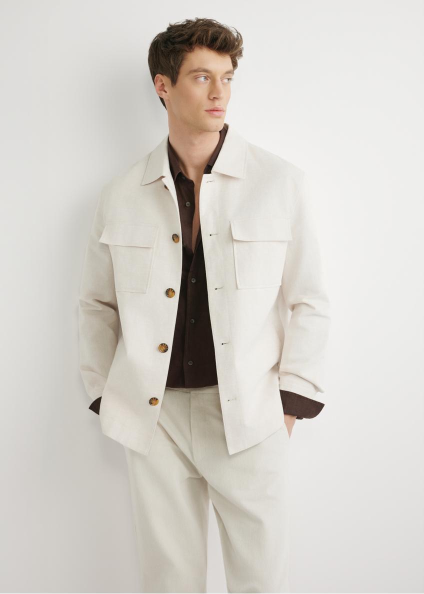 Jasnobeżowa lniana kurtka męska KURMT-0420-1A(W26)