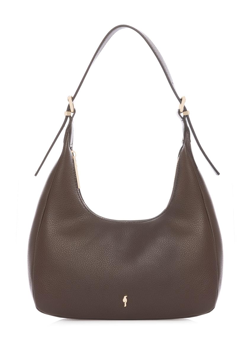 Brązowa mała torebka damska TOREC-1239-1I(W26) - widok produktu z przodu, na białym tle. 