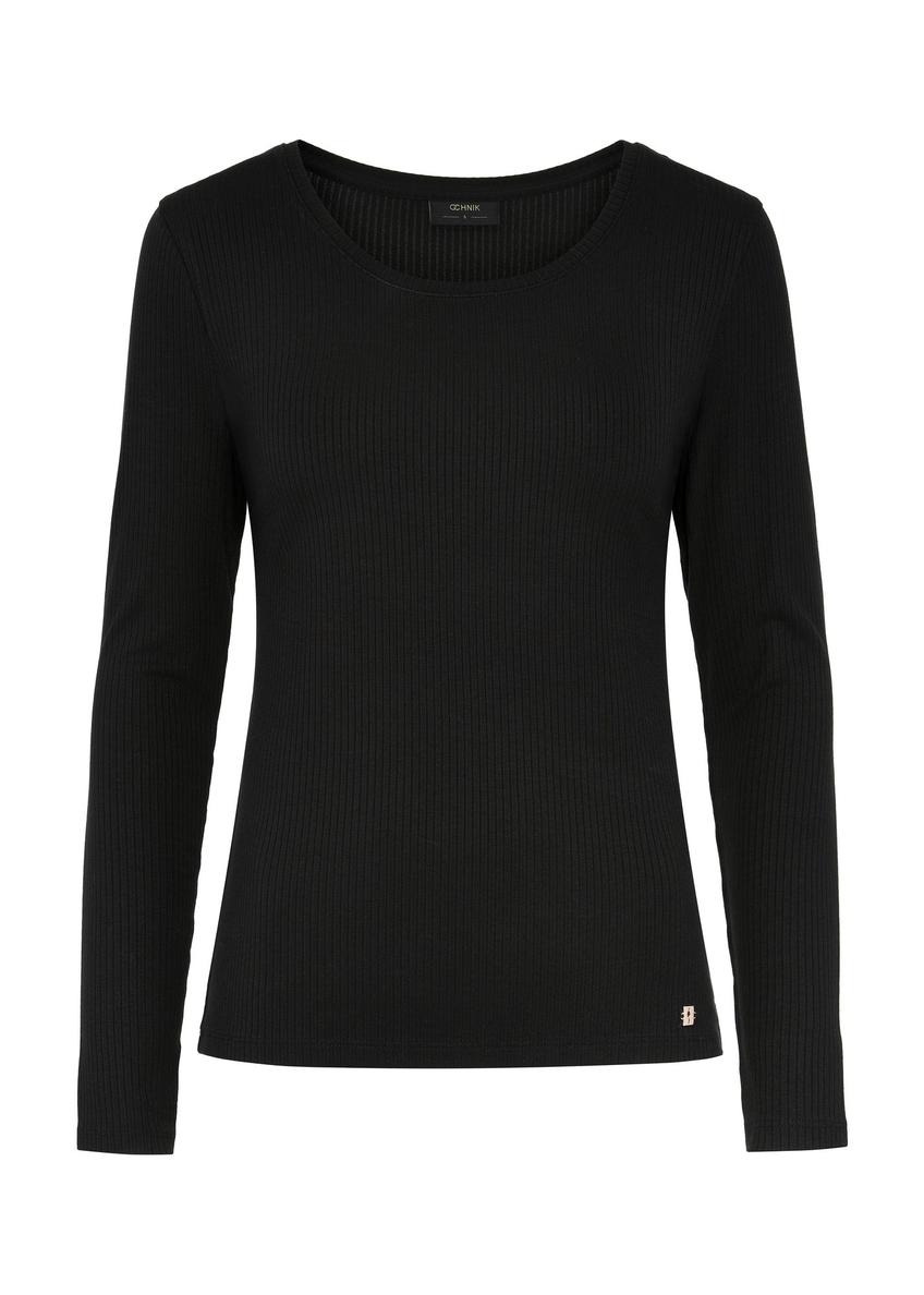 Czarna prążkowana bluzka longsleeve damska LSLDT-0044-99(Z24)