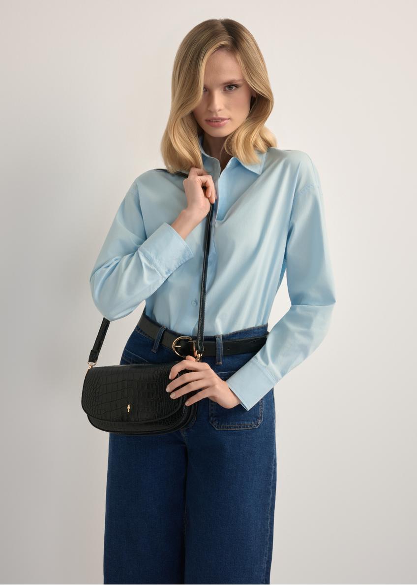 Mała czarna torebka listonoszka damska croco TOREC-1185-9G(W26)