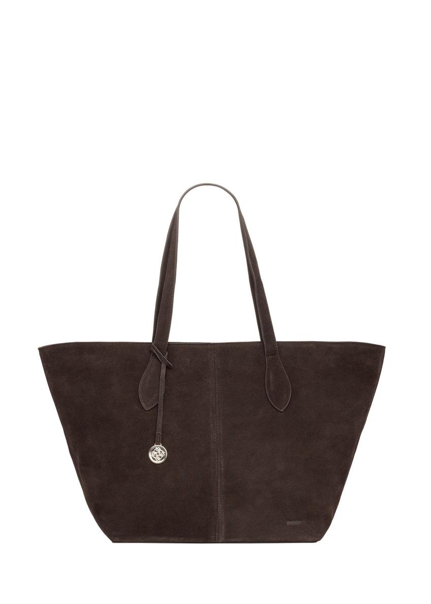Brązowa torebka damska typu shopper TORES-1407-1I(Z26) - widok produktu z przodu, na białym tle. 