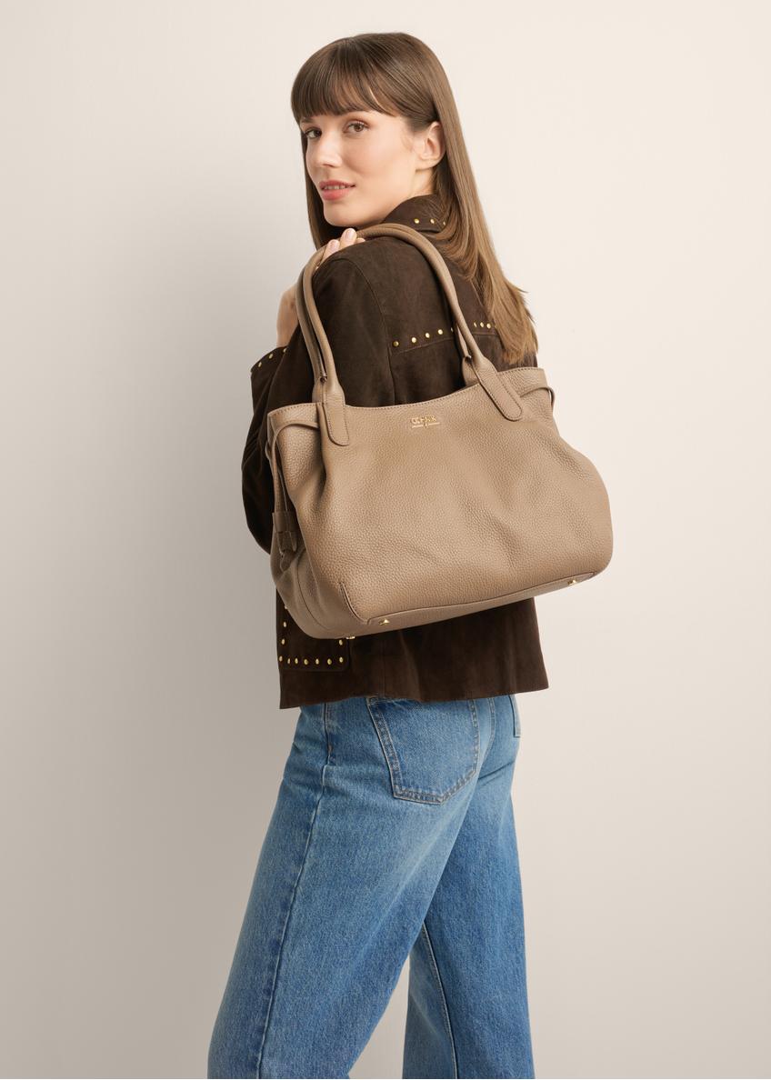 Skórzana torebka shopper w kolorze ciemnego beżu TORES-1360-1K(Z26)
