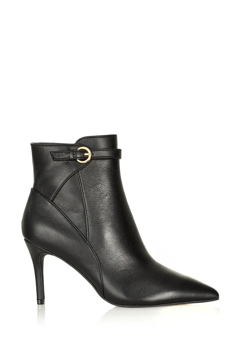 Black leather ankle boots with a high heel BUTYD-1123-99(Z24)