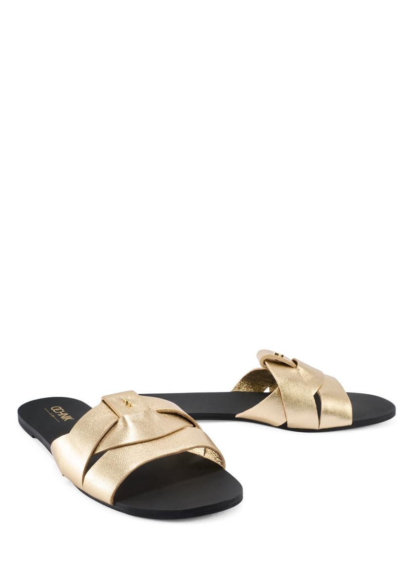 Złote klapki damskie z plecionką BUTYD-0903C-2X(W26)