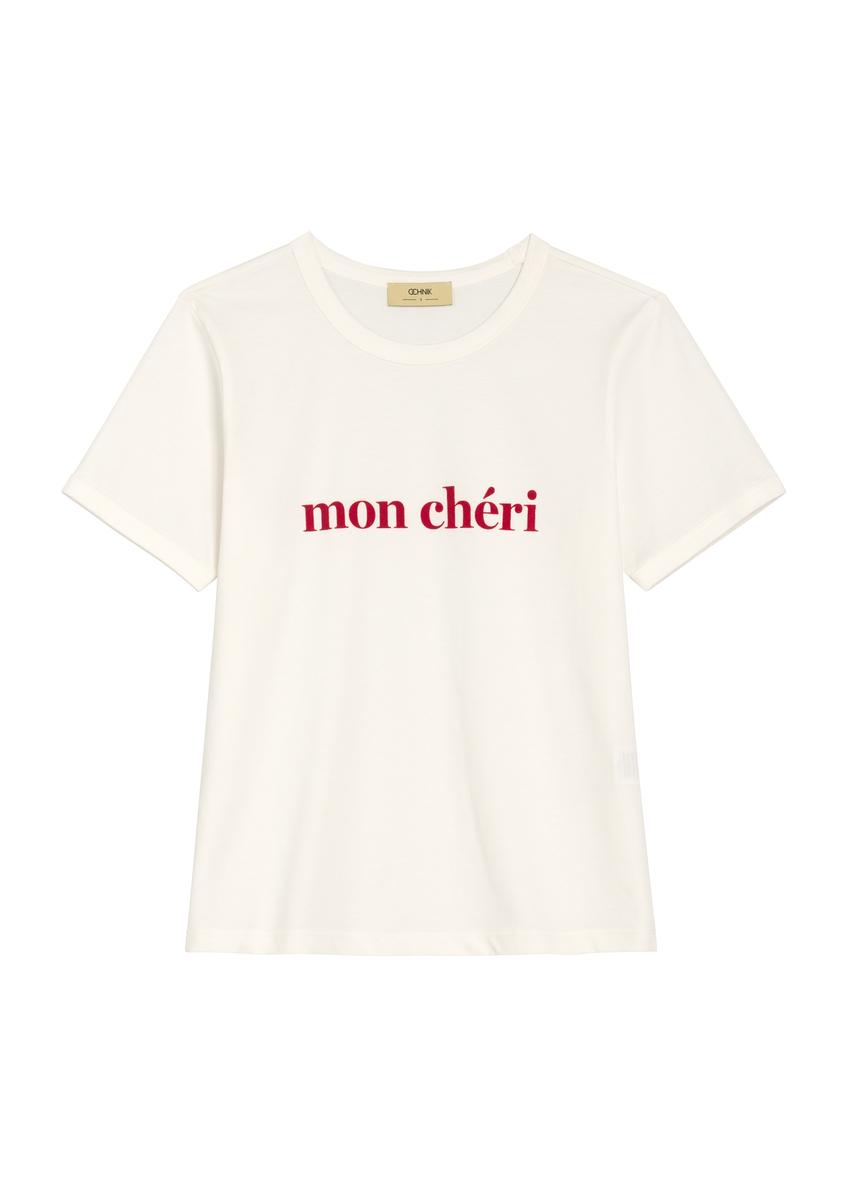 Biały T-shirt damski z nadrukiem TSHDT-0152-0B(W26)