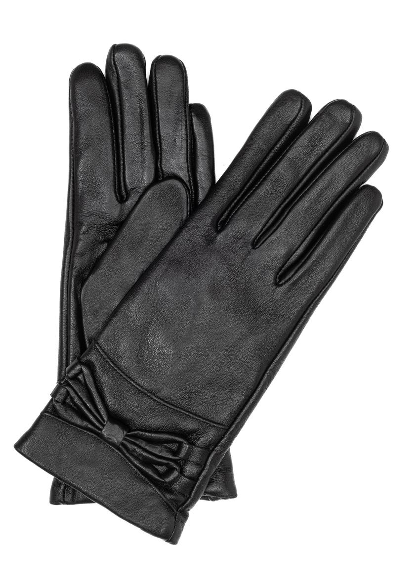 Women's leather gloves with bow REKDS-0025-99(Z24)