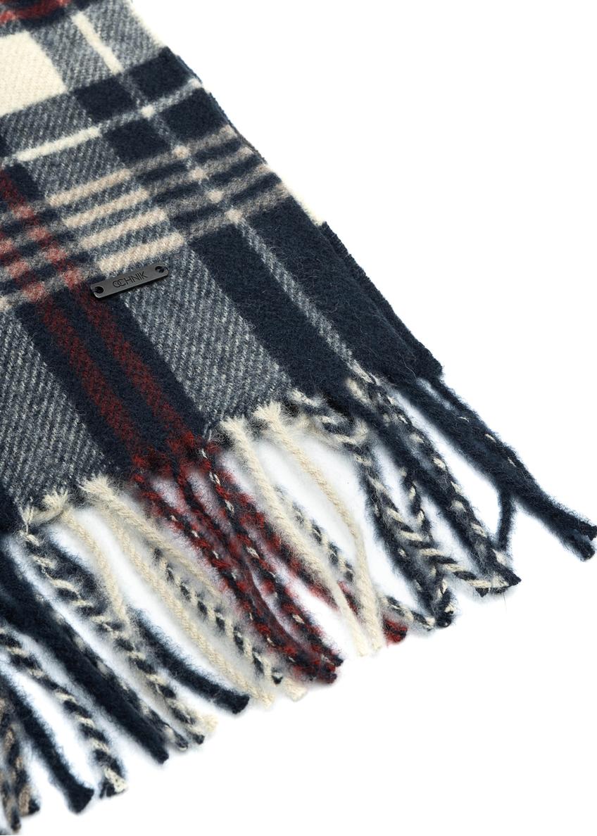 Granatowy szalik męski w kratkę z wełną SZAMT-0085-69(Z25)