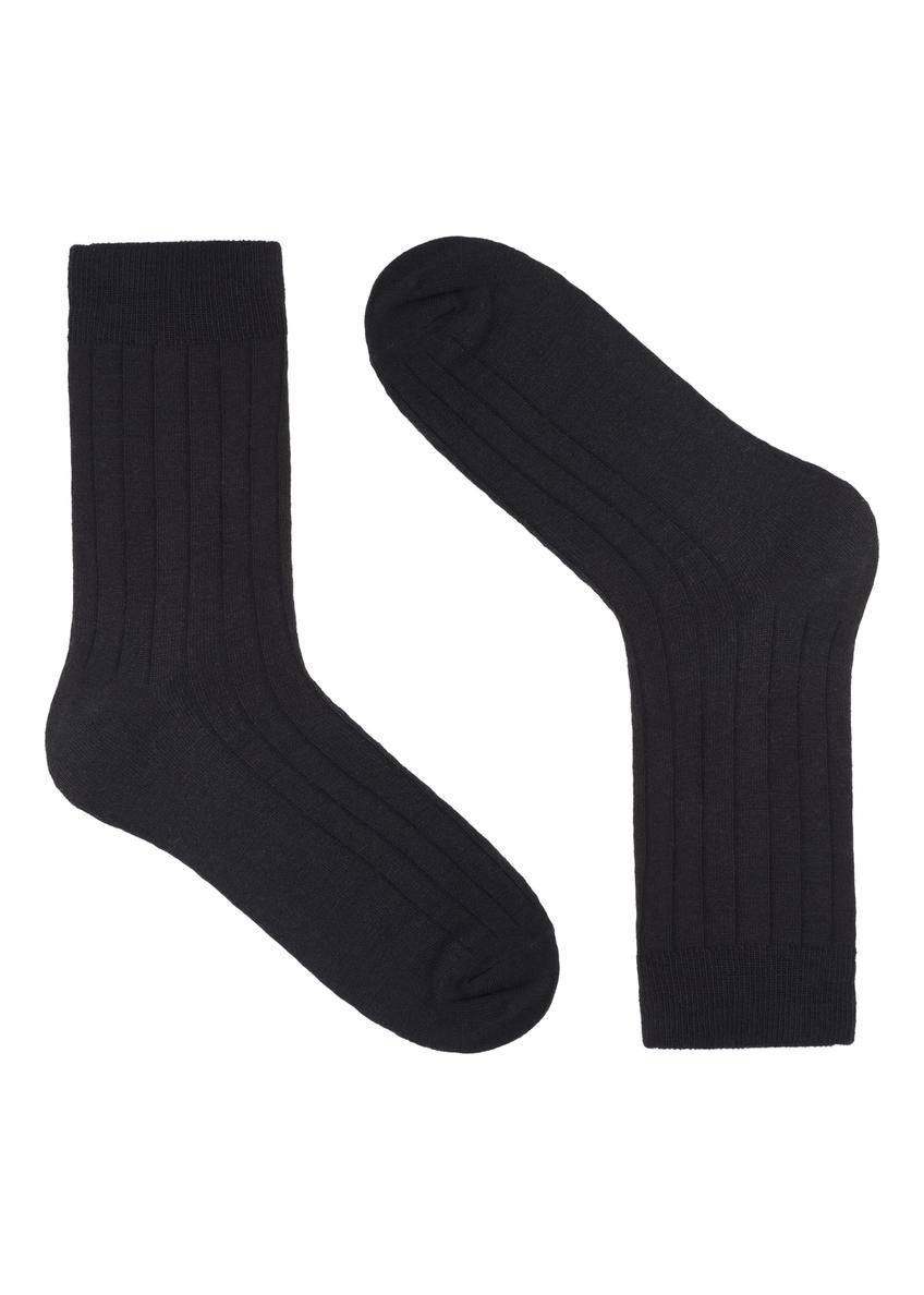 Czarne skarpetki z wełny merino SKAMT-0206-99(Z26), widok produktu od przodu na białym tle.