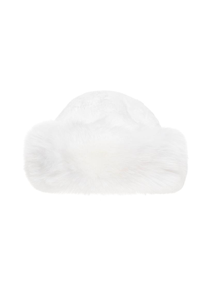 Czapka damska z futrem naturalnym z lisa CZADF-0050-0A
(Z26),widok z przodu na białym tle.