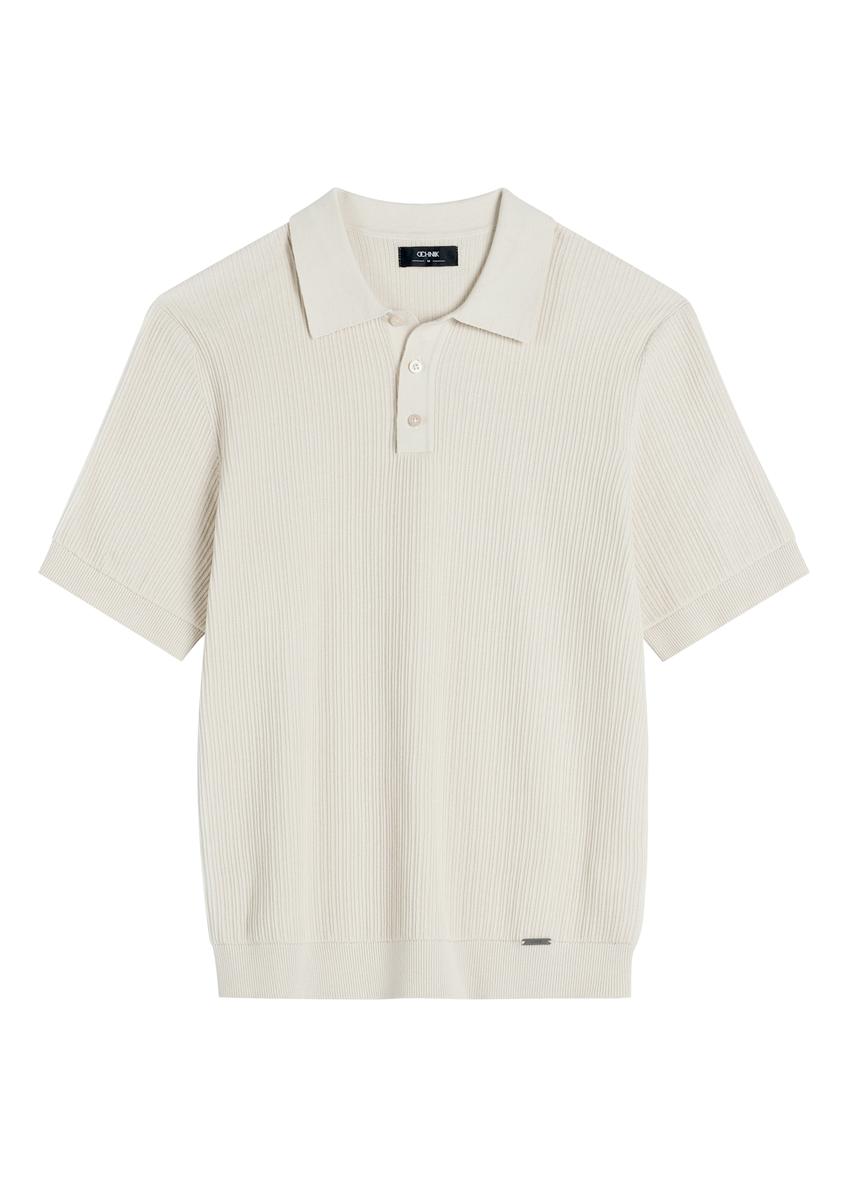 Jasnobeżowa prążkowana koszulka polo POLMT-0085-1A(W26)