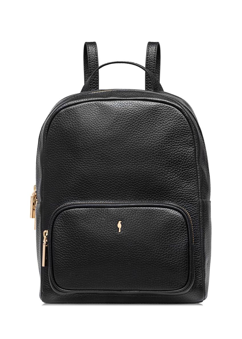 Czarny skórzany plecak damski TORES-1072E-9I(W26) - widok produktu z przodu, na białym tle. 