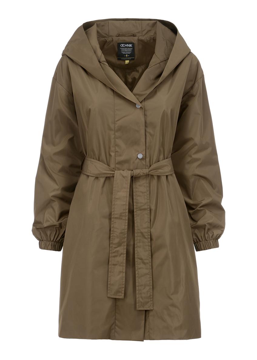 Khaki płaszcz damski z kapturem KURDT-0443-55(W23)-06