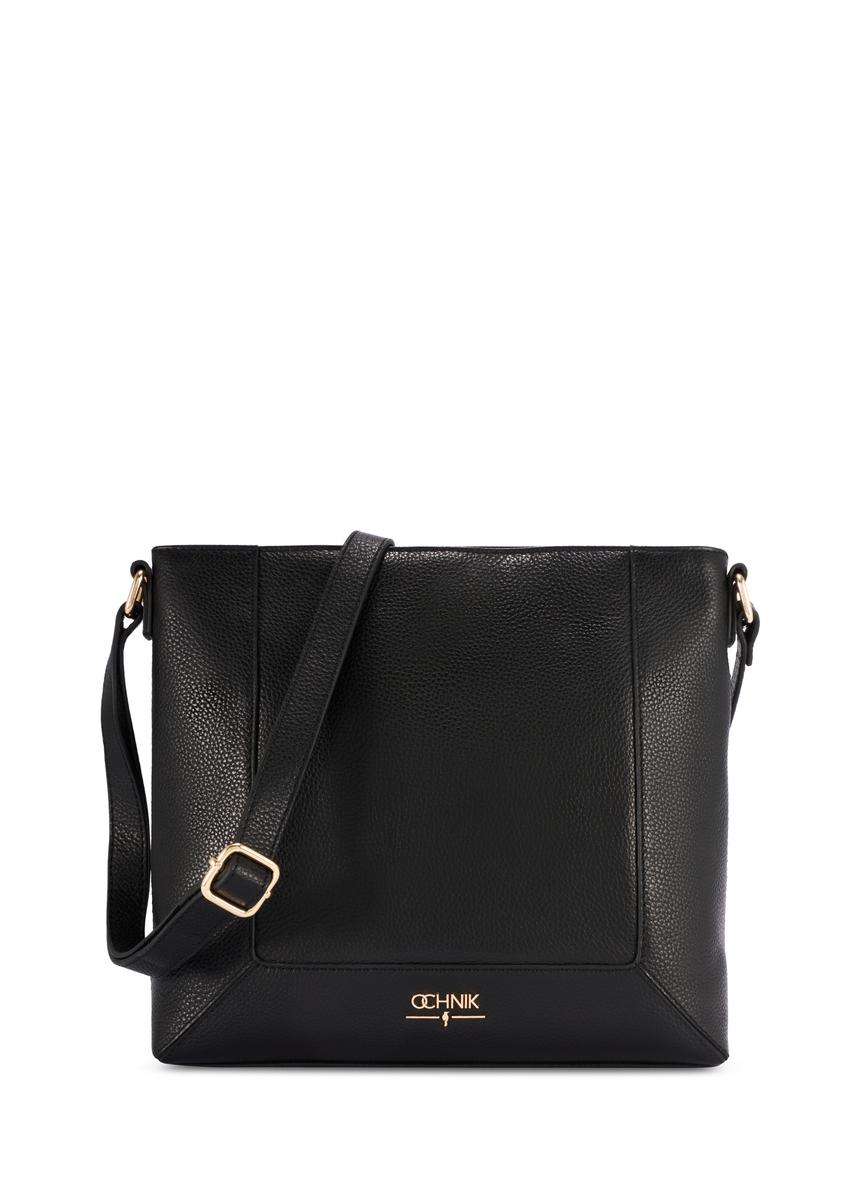 Czarna skórzana torebka damska TORES-1265-9I(W26) - widok produktu z przodu, na białym tle.