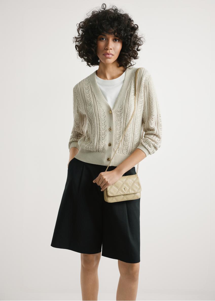 Mała beżowa skórzana torebka damska TORES-1044-1B(W26)