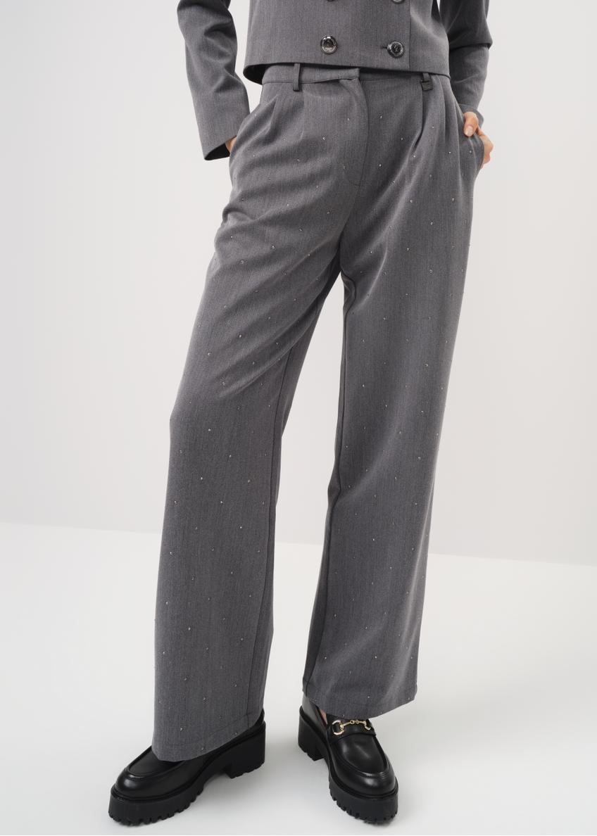 Szare spodnie damskie z dżetami SPODT-0084-91(Z23)