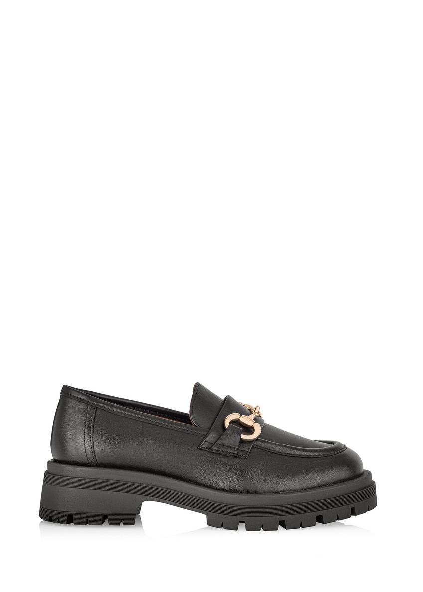 Black leather women's loafers on the platform BUTYD-1098-99(Z24)-01