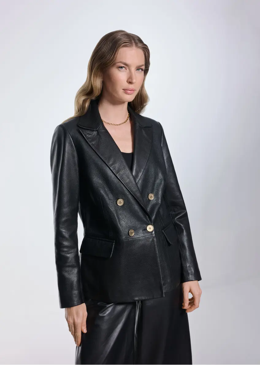 Women's leather jacket in the form of a blazer KURDS-0507-1313(Z24)-01