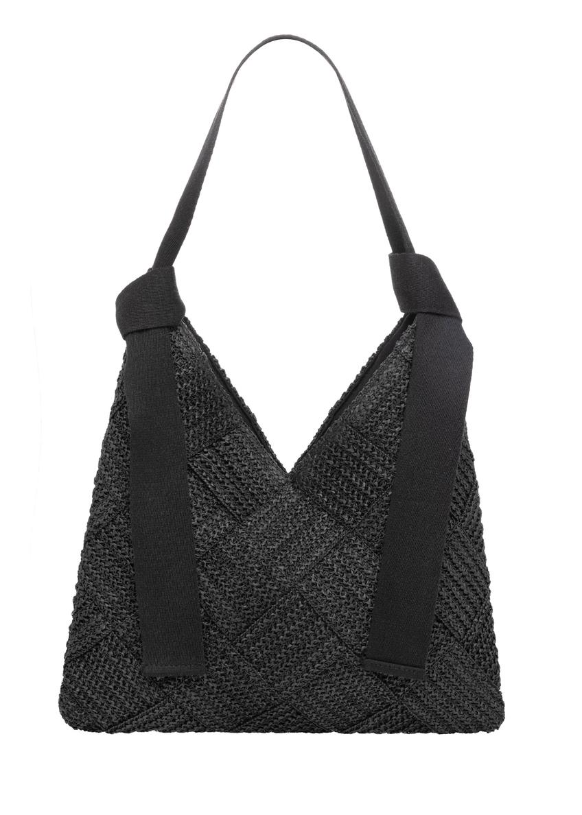 Czarna torebka damska z naturalnego włókna TOREC-1039-99(W26), widok produktu z przodu na białym tle.