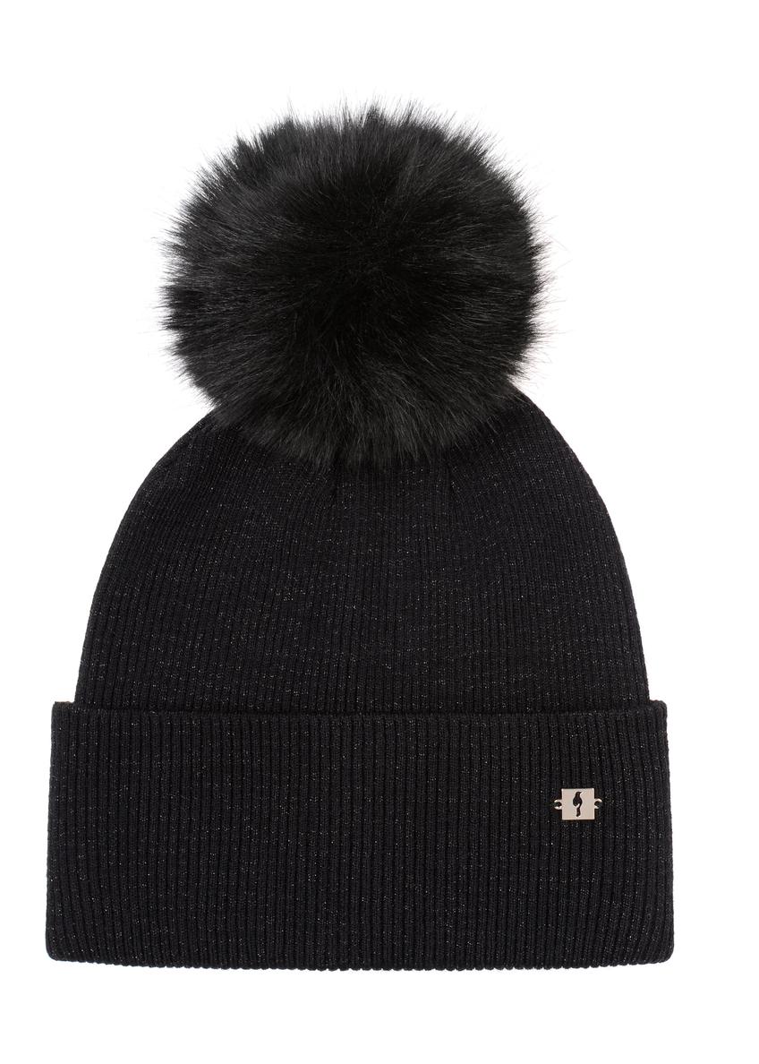 Black women's cap with pompom CZADT-0161-99(Z24)