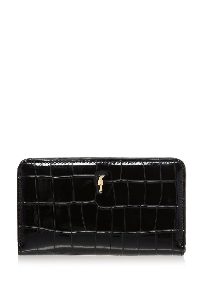 Czarny portfel damski croco POREC-0353A-9G(Z26) widok produktu z przodu na białym tle.