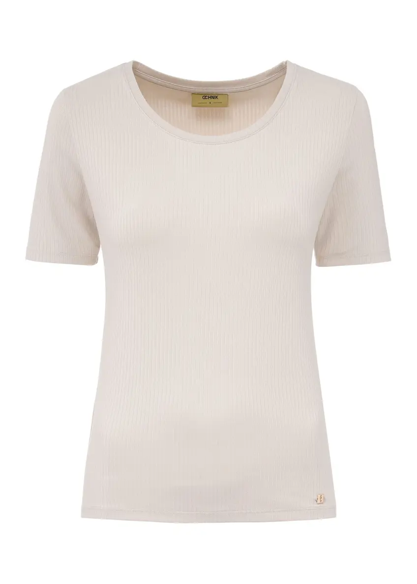 T-shirt jasnobeżowy basic damski TSHDT-0114-80(Z24)-01