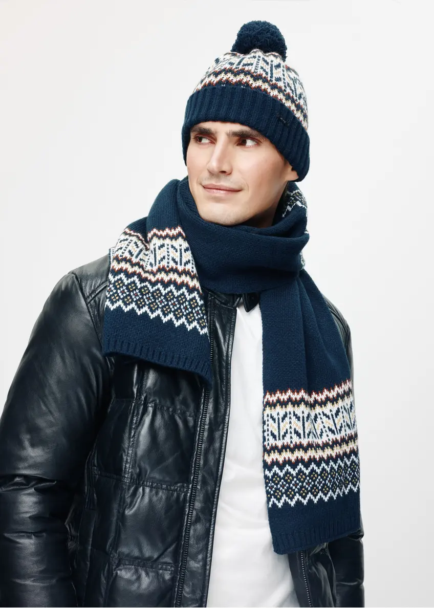 Men's winter cap in Norwegian pattern CZAMT-0068-69(Z24)