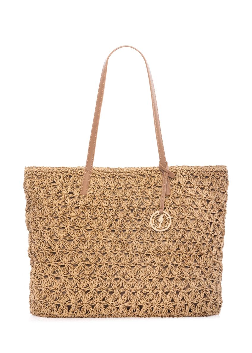 Słomkowa torebka shopper TOREC-1218-1E(W26) - widok produktu z przodu, na białym tle.  