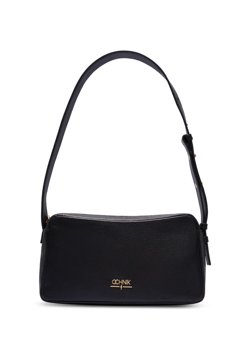 Czarna skórzana torebka damska TORES-1277-9I(W26) - widok produktu z przodu, na białym tle.