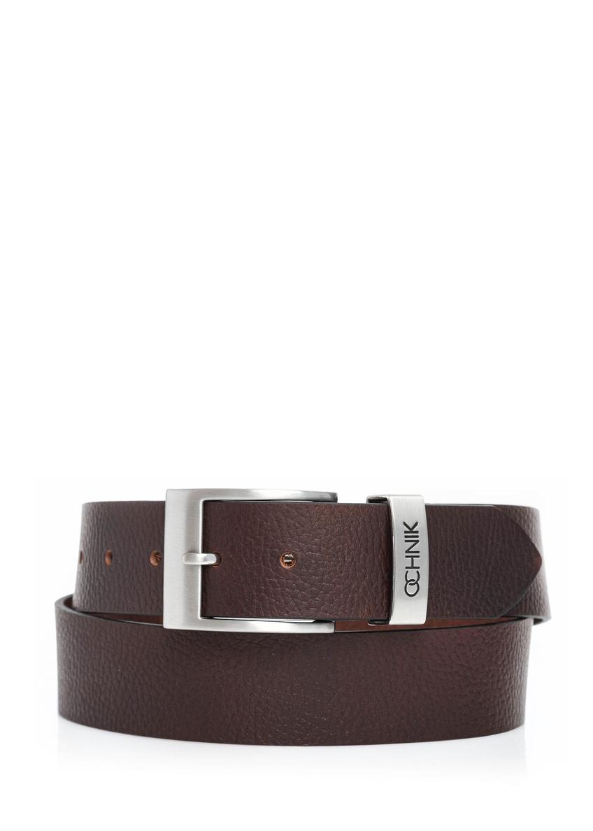 Brown leather men's belt PASMS-0127D-90(Z24)