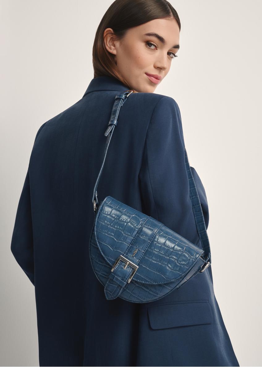 Granatowa skórzana torebka w stylu croco TORES-0707F-7D(W26)