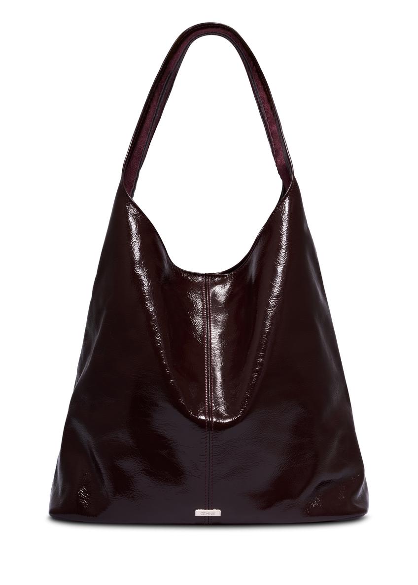 Bordowa skórzana torebka shopper TORES-1372-4D(Z26), widok produktu z przodu na białym tle.