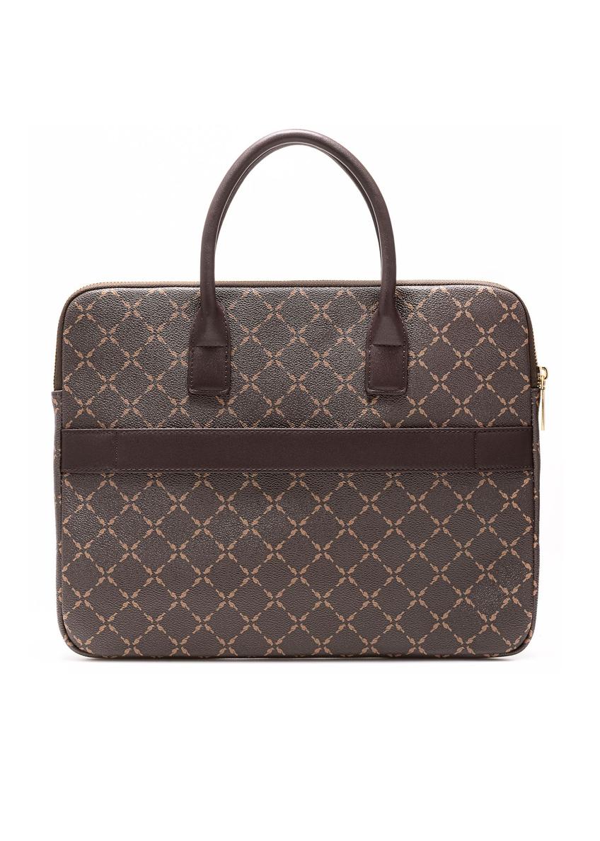 Brązowa torba na laptopa z monogramem TOREC-1078-89(Z25) - widok produktu z tyłu na białym tle. 